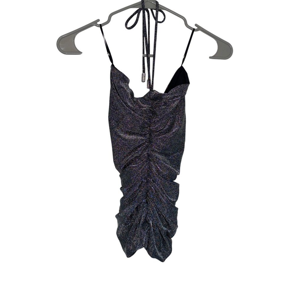 Alexandre Vauthier Halter Top in Silver 34 New Womens Metallic Glitter Jersey - Picture 5 of 9